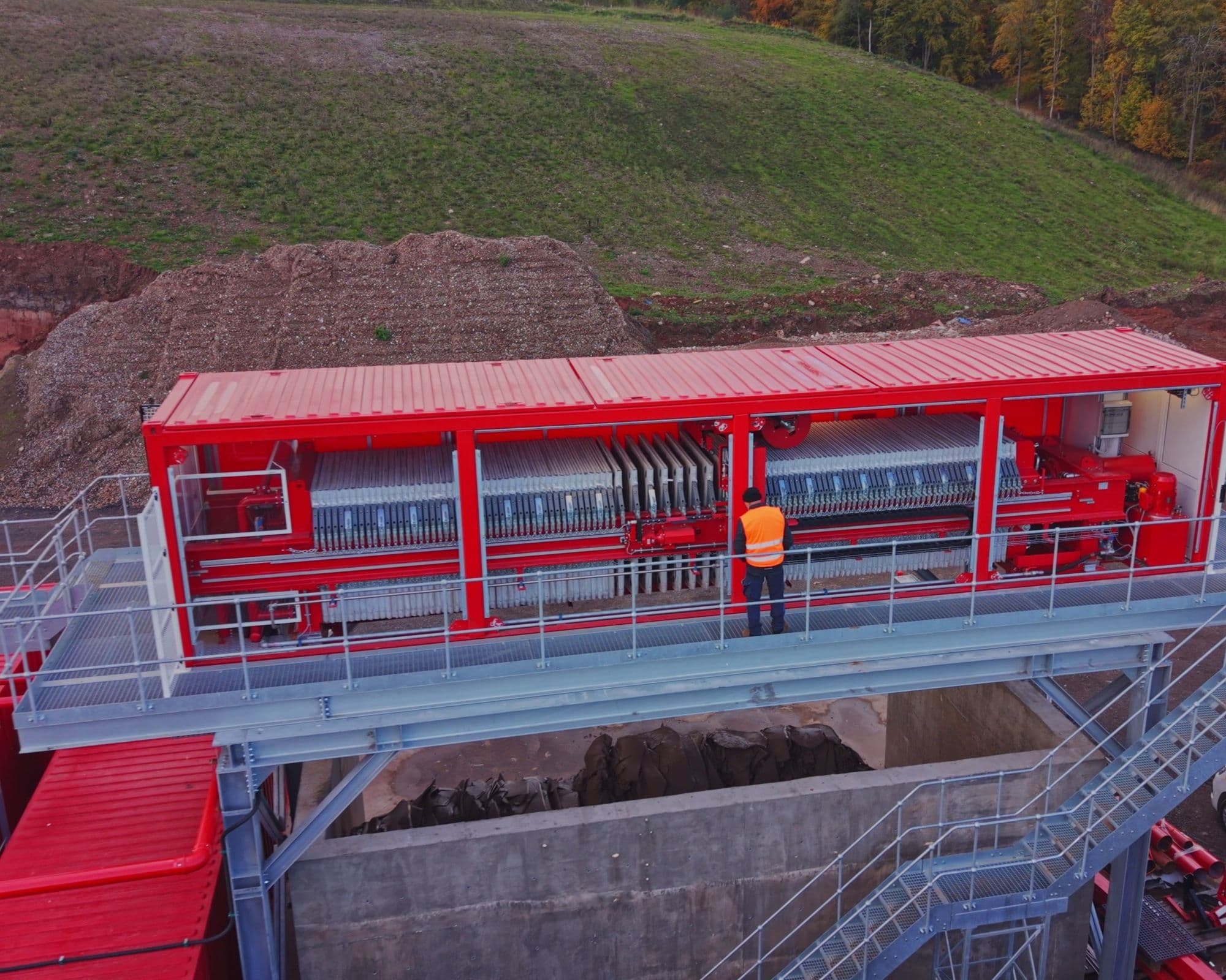 Filter press for industrial soil washing.